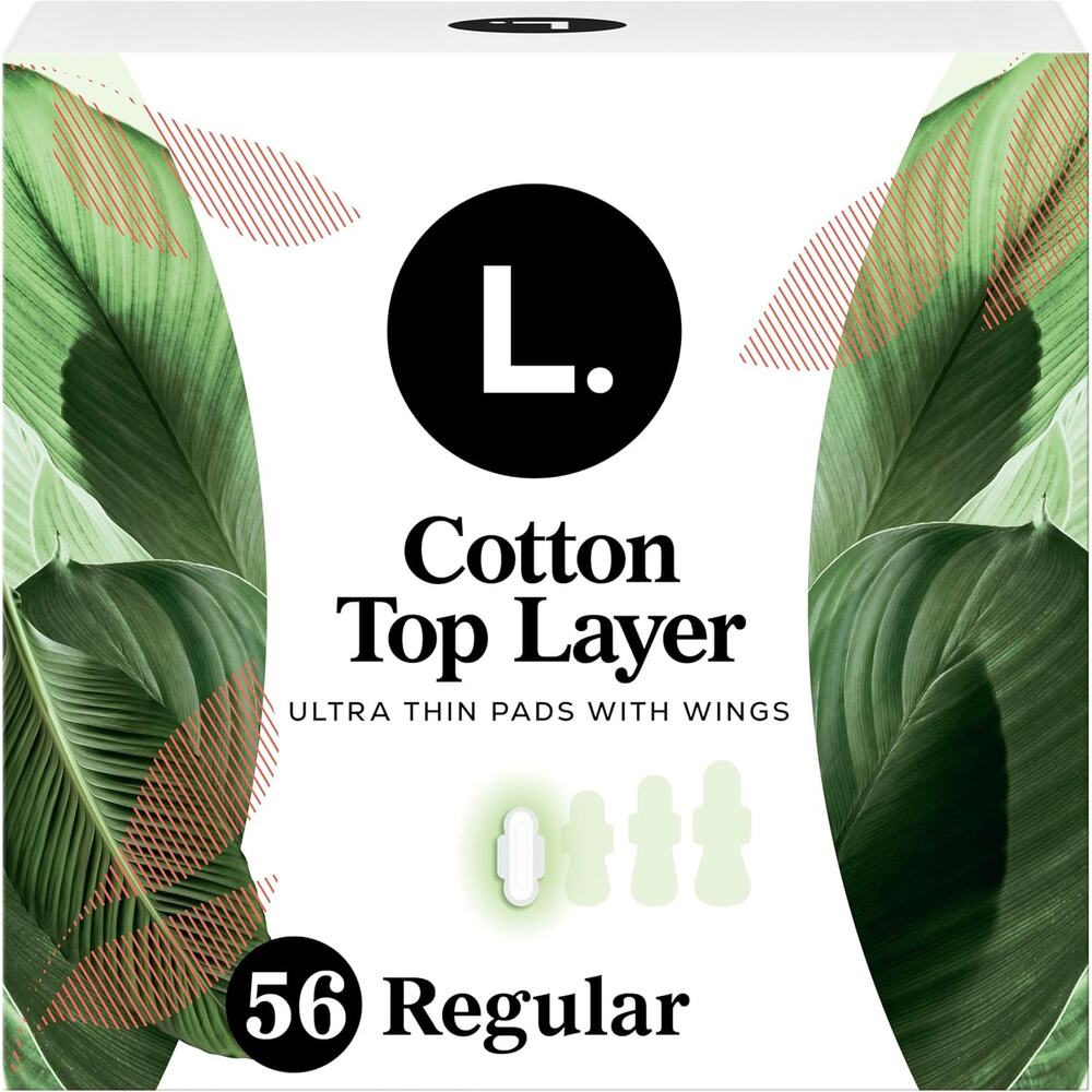 L. Ultra Thin Pads for Women Regular Absorbency Organic Cotton Top Layer 56 ct